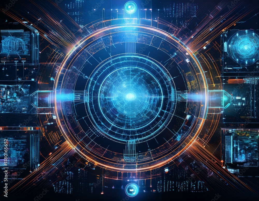Fototapeta premium Futuristic AI Interface with Glowing Data Streams and Holographic Projections