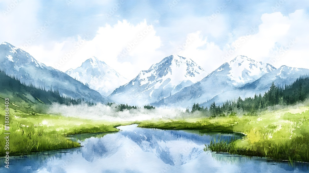 Serene Mountain Lake Reflecting Snowy Peaks Serene Mountain Lake Reflecting Snowy Peaks