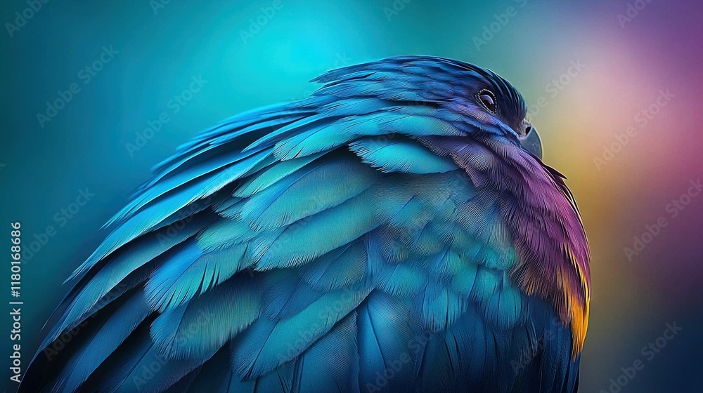 Obraz premium a vibrant bird against a backdrop of blue and purple with a soft light effect