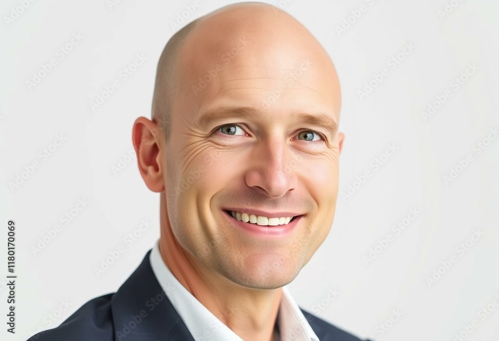 Bald man in a simple outfit, calm and serene expression Bald man in a simple outfit, calm and serene expression