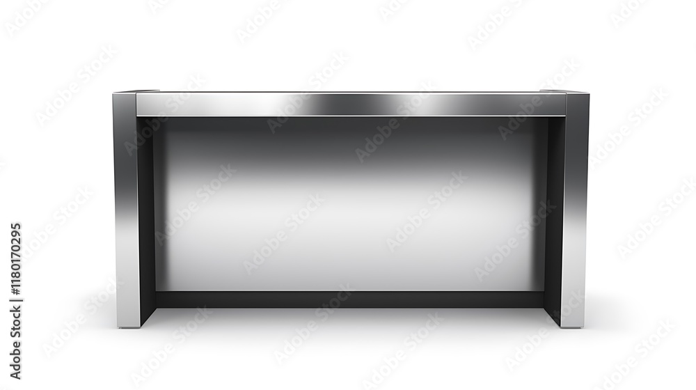 A silver metal desk with a black frame A silver metal desk with a black frame