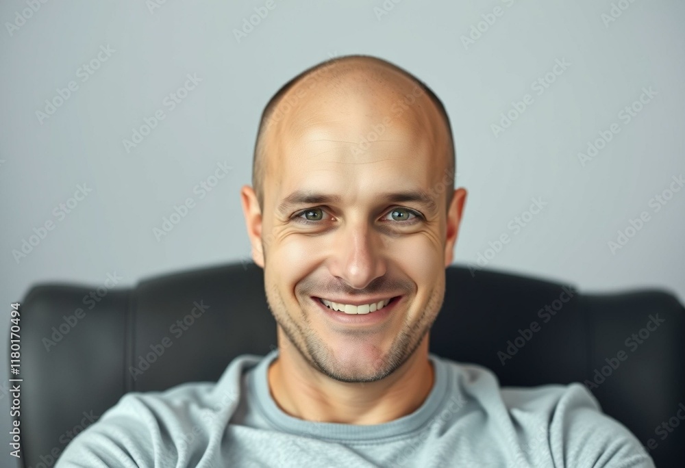 Fototapeta premium Bald man with warm expression and slight smile