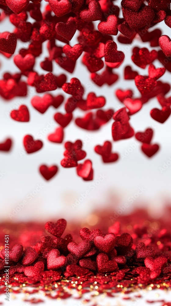 Abstract Valentines background with cascading heart confetti in red and pink paired with subtle golden sparkles on a soft ivory gradient Abstract Valentines background with cascading heart confetti in red and pink paired with subtle golden sparkles on a soft ivory gradient