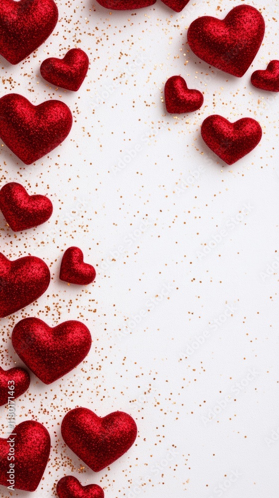 Abstract Valentines background with cascading heart confetti in red and pink paired with subtle golden sparkles on a soft ivory gradient Abstract Valentines background with cascading heart confetti in red and pink paired with subtle golden sparkles on a soft ivory gradient