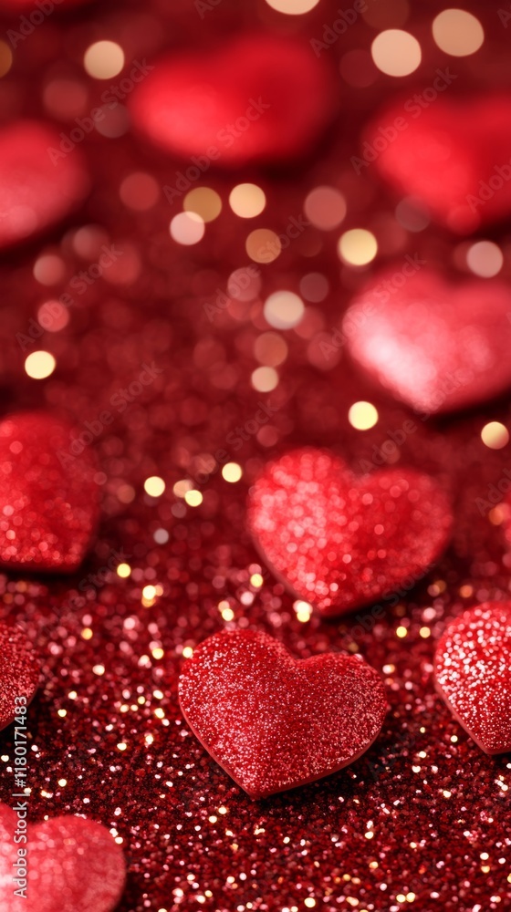 Abstract Valentines background with sparkling red and gold glitter swirls surrounding soft pink heart patterns on a deep maroon backdrop Abstract Valentines background with sparkling red and gold glitter swirls surrounding soft pink heart patterns on a deep maroon backdrop