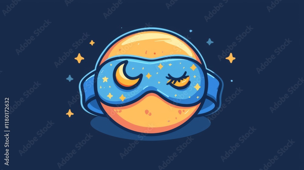 Fototapeta premium Relaxation icon with person wearing moon and stars sleep mask