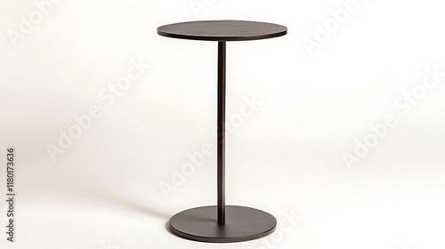 A black table with a round top and a metal pole