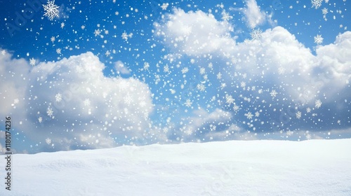 Wallpaper Mural Wintery backdrop with white snowflakes falling against a bright blue sky. Ideal for festive greetings during Christmas and the New Year. Torontodigital.ca