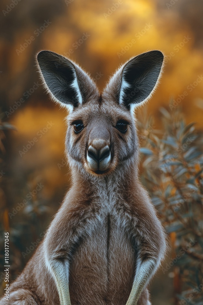 Close-up view of a kangaroo standing on its hind legs Close-up view of a kangaroo standing on its hind legs