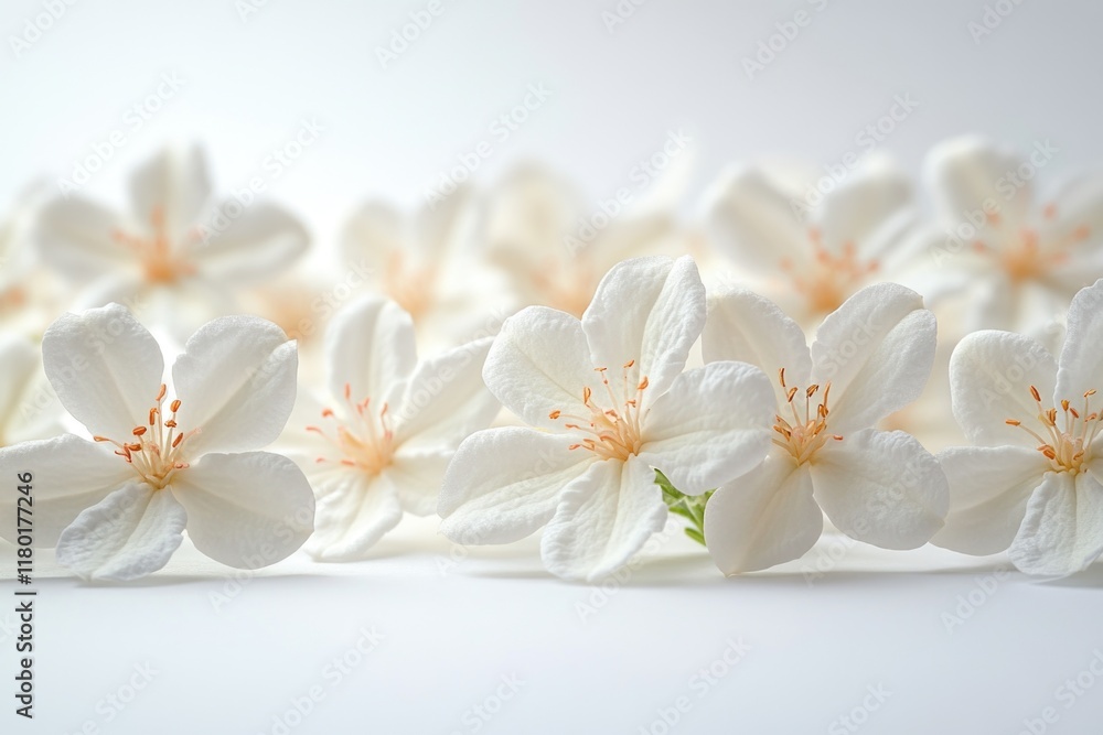 Obraz premium A group of white flowers arranged on a clean white surface, suitable for use in designs and presentations