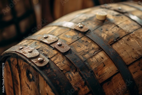Wallpaper Mural Close up of wooden barrel with metal rings, showing traditional aging process for alcoholic beverages like whiskey or bourbon Torontodigital.ca