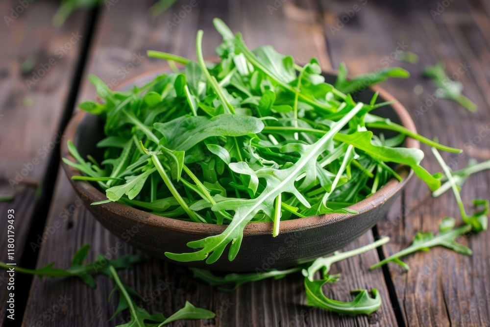 Fresh, vibrant arugula leaves are piled high in a bowl, ready to add a peppery kick to any salad or dish