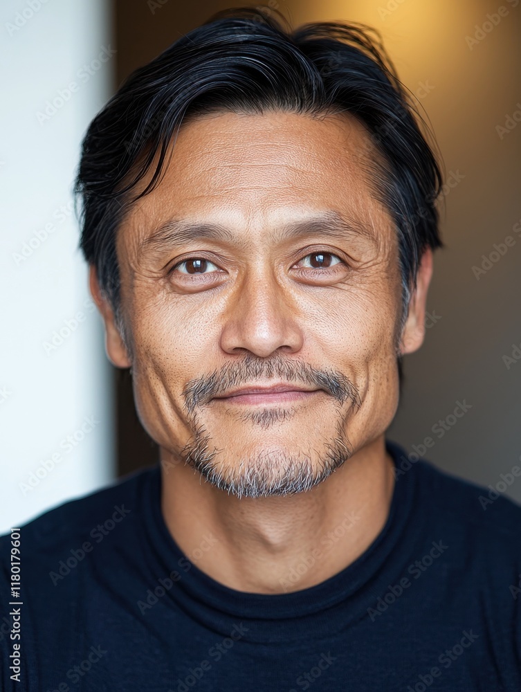 Fototapeta premium Portrait of an asian man studio setting soft lighting close-up beauty and identity