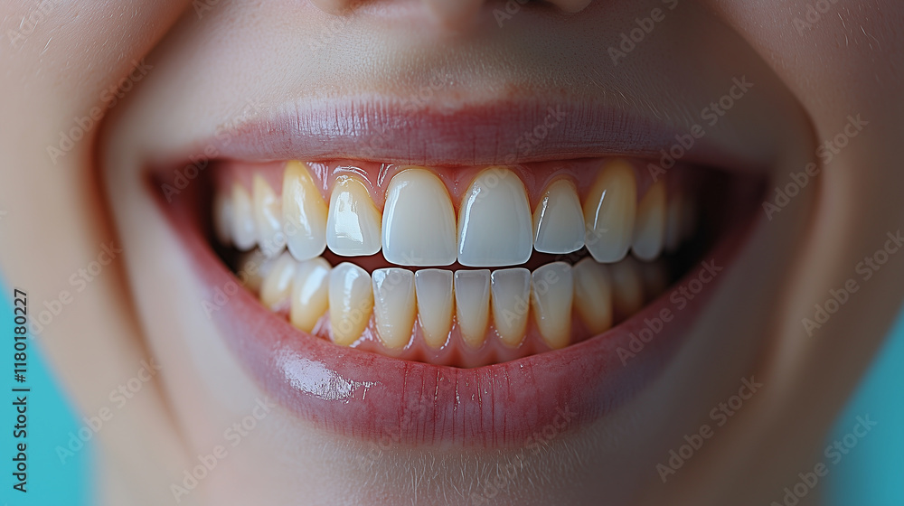 Fototapeta premium Dental clinic banner, teeth before and after close-up
