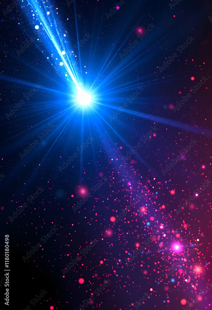 Naklejka premium A stunning digital artwork depicting a glowing blue energy beam in space, surrounded by vibrant particles and a cosmic background, craft clay, with white tones