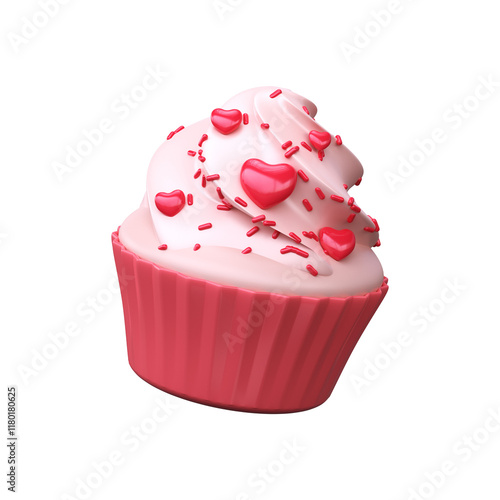 Cute 3D cupcake with pink hearts for Valentine's Day or wedding..