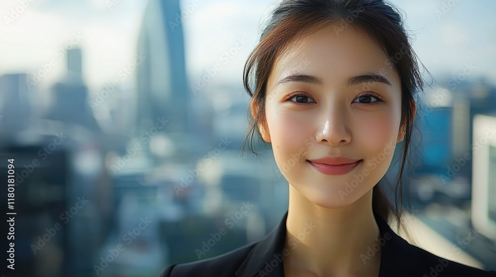 Professional asian woman smiling urban office portrait bright environment close-up confidence and success Professional asian woman smiling urban office portrait bright environment close-up confidence and success