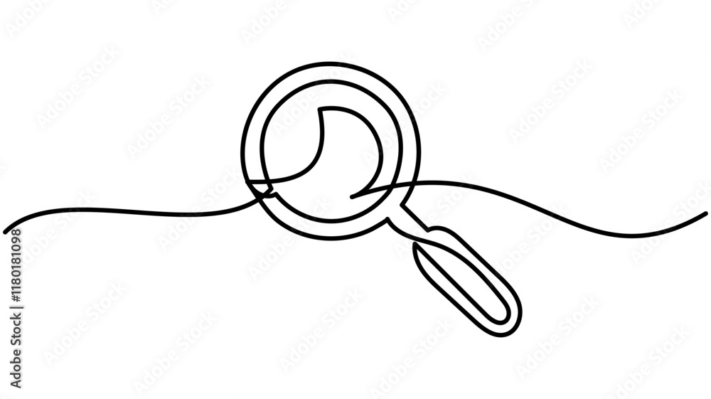 Obraz premium Minimalist magnifying glass Continuous One Line Drawing Icon for Modern Design, magnifying glass one line drawing Vector illustration on white background 