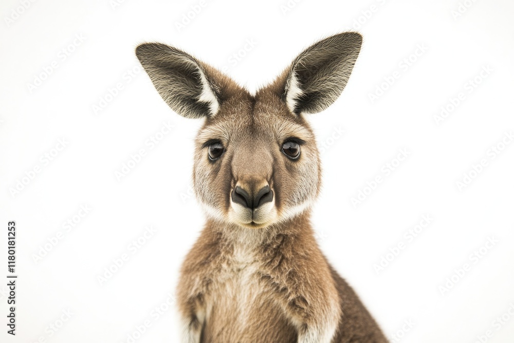 Fototapeta premium A kangaroo up close, against a white background