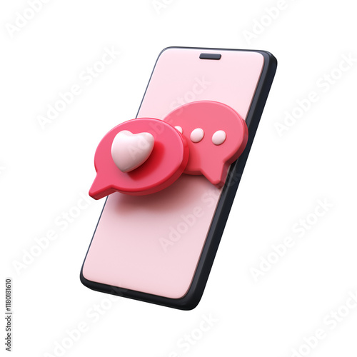 Love chat for Valentine's Day. 3D smartphone with romantic messaging...