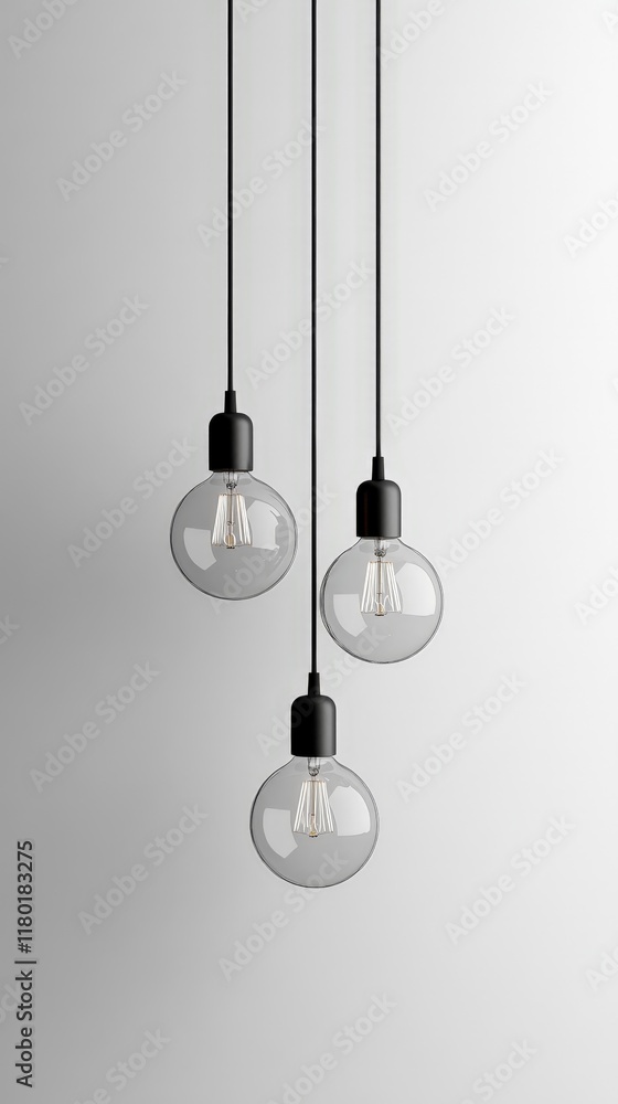 Minimalistic design of hanging light bulbs on a white background. Keywords include illumination, creativity, innovation, and simplicity. Perfect for decor and inspiration. Minimalistic design of hanging light bulbs on a white background. Keywords include illumination, creativity, innovation, and simplicity. Perfect for decor and inspiration.