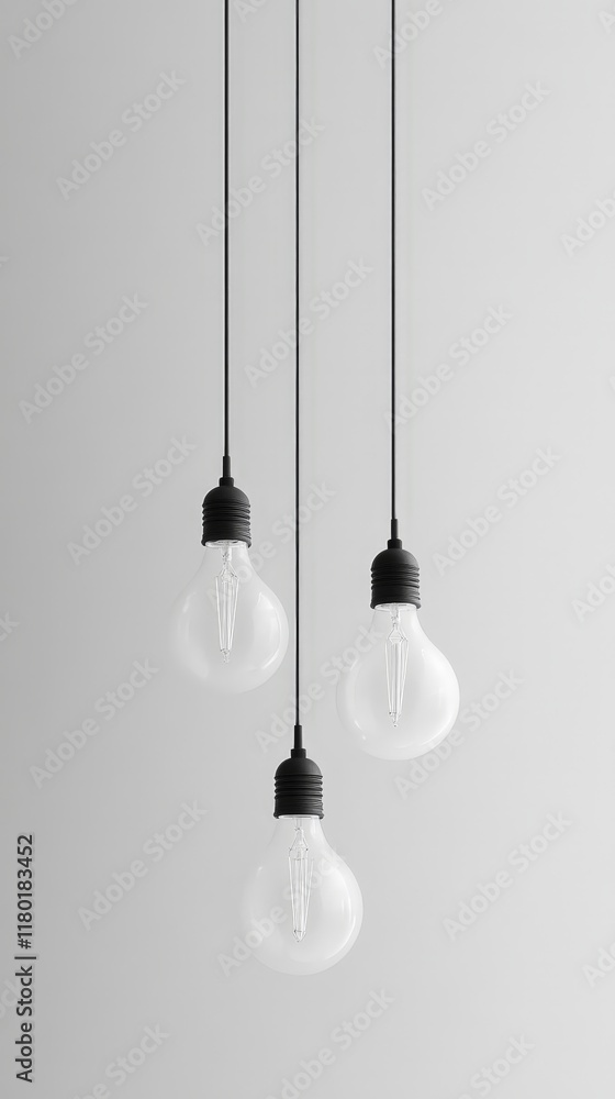 Minimalistic design of hanging light bulbs on a white background. Keywords include illumination, creativity, innovation, and simplicity. Perfect for decor and inspiration. Minimalistic design of hanging light bulbs on a white background. Keywords include illumination, creativity, innovation, and simplicity. Perfect for decor and inspiration.