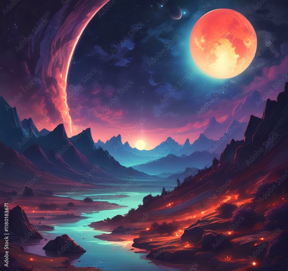 Illustration of outer planet with starry galaxy. Illustration of outer planet with starry galaxy.