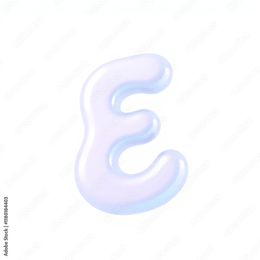 3D lowercase letter E, pastel blue 3D lowercase letter E, pastel blue