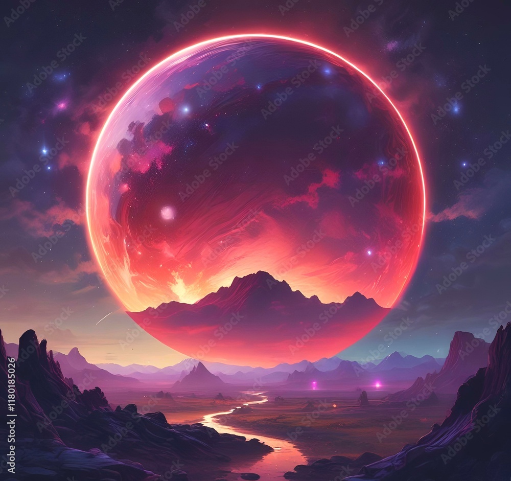 Illustration of outer planet with starry galaxy.