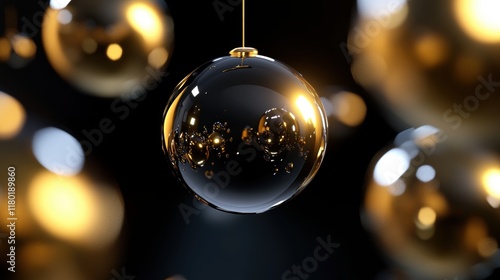 Elegant gold and black glass ornament with reflections and light photo