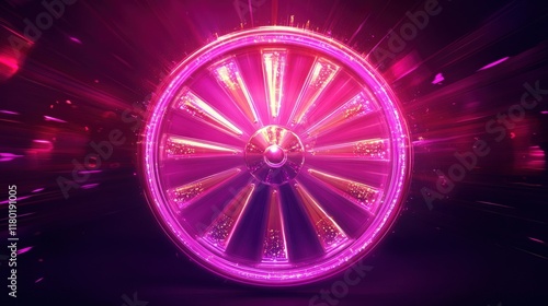 A radiant pink and gold wheel of fortune glows brightly