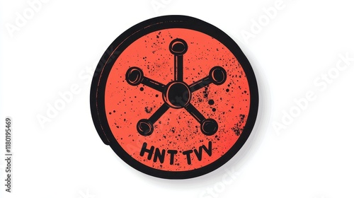 bold sticker design for lab equipment featuring the Hanta Human metapneumo virus Virus hmpv symbol with the words Handle With Care hmpv in stark red and black tones photo