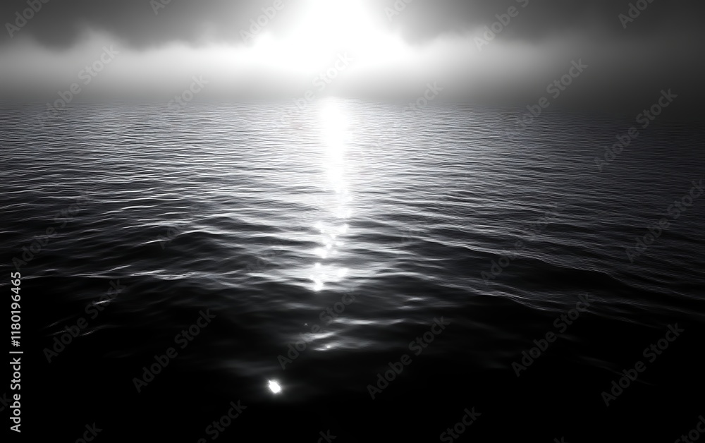 Obraz premium Sunlit misty ocean, monochrome.