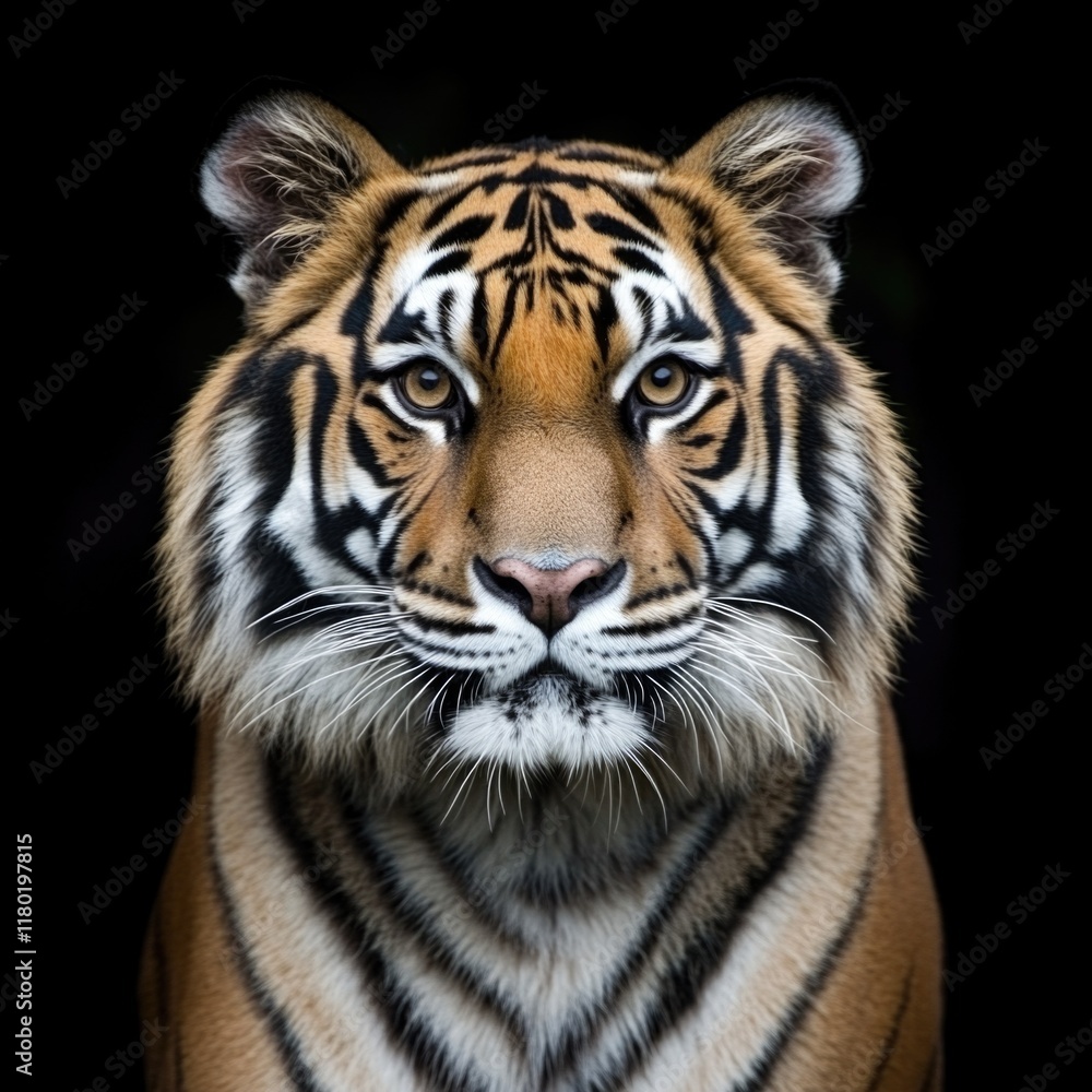 Fototapeta premium Close-up shot of a tiger's face on a dark background