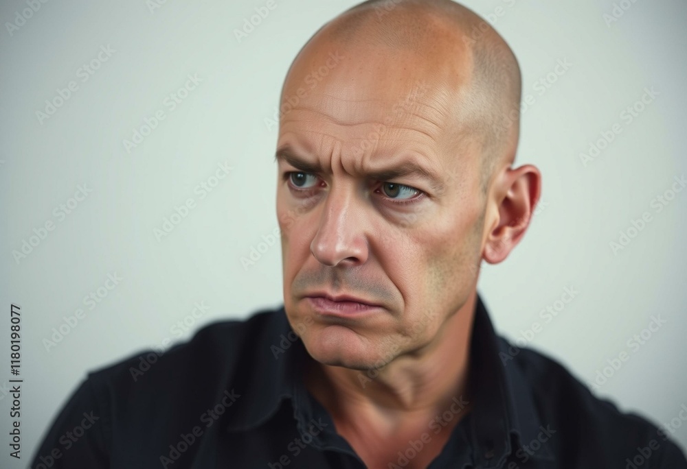 Portrait of a bald man with a stern expression Portrait of a bald man with a stern expression