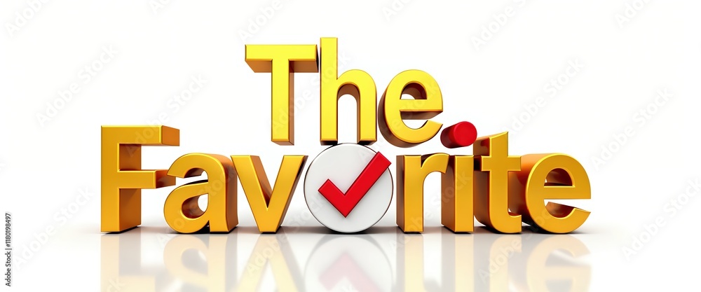 The Favorite: Gold 3D text with a checkmark signifies top choice, selection, or best pick. Ideal for marketing, advertising, and presentations to highlight excellence and popularity. The Favorite: Gold 3D text with a checkmark signifies top choice, selection, or best pick. Ideal for marketing, advertising, and presentations to highlight excellence and popularity.