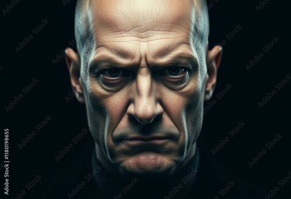 Bald man with stern expression Bald man with stern expression