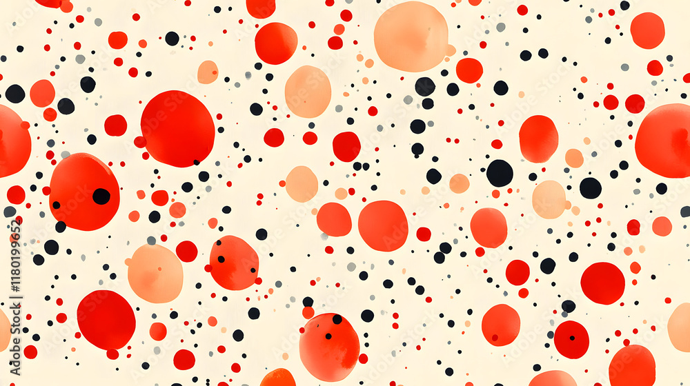Vibrant Abstract Ditsy Dotted Seamless Pattern Featuring Dopamine Design in Red and Beige Vibrant Abstract Ditsy Dotted Seamless Pattern Featuring Dopamine Design in Red and Beige