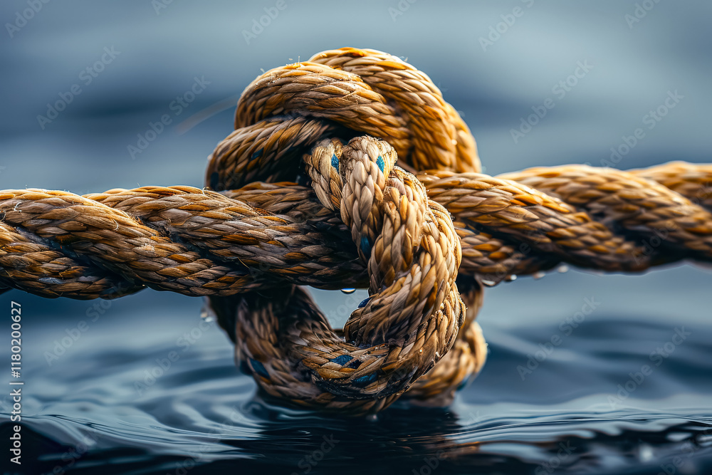 Rope is tied in a knot in the water Rope is tied in a knot in the water