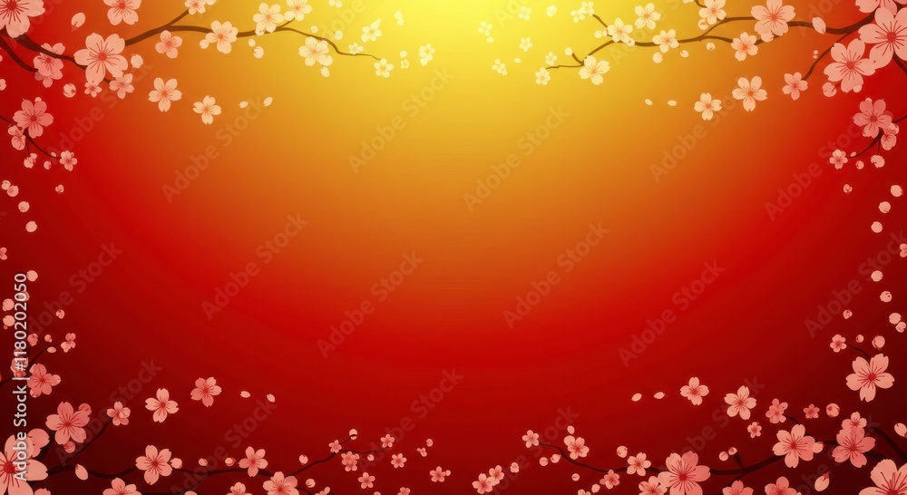 Cherry Blossom Sunset: Warm, inviting background with falling cherry blossoms framing a vibrant sunset. Perfect for spring themes, celebrations, and peaceful moods. Cherry Blossom Sunset: Warm, inviting background with falling cherry blossoms framing a vibrant sunset. Perfect for spring themes, celebrations, and peaceful moods.