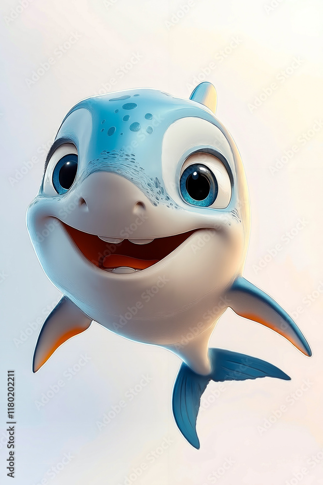 Obraz premium A cartoon shark with big blue eyes and a big smile