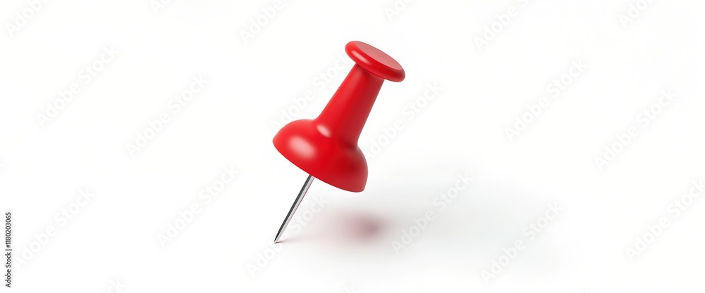 A single red pushpin, isolated on a white background. The pin is slightly tilted, showcasing its metallic point and rounded plastic head. A simple, clean image perfect for various uses. A single red pushpin, isolated on a white background. The pin is slightly tilted, showcasing its metallic point and rounded plastic head. A simple, clean image perfect for various uses.