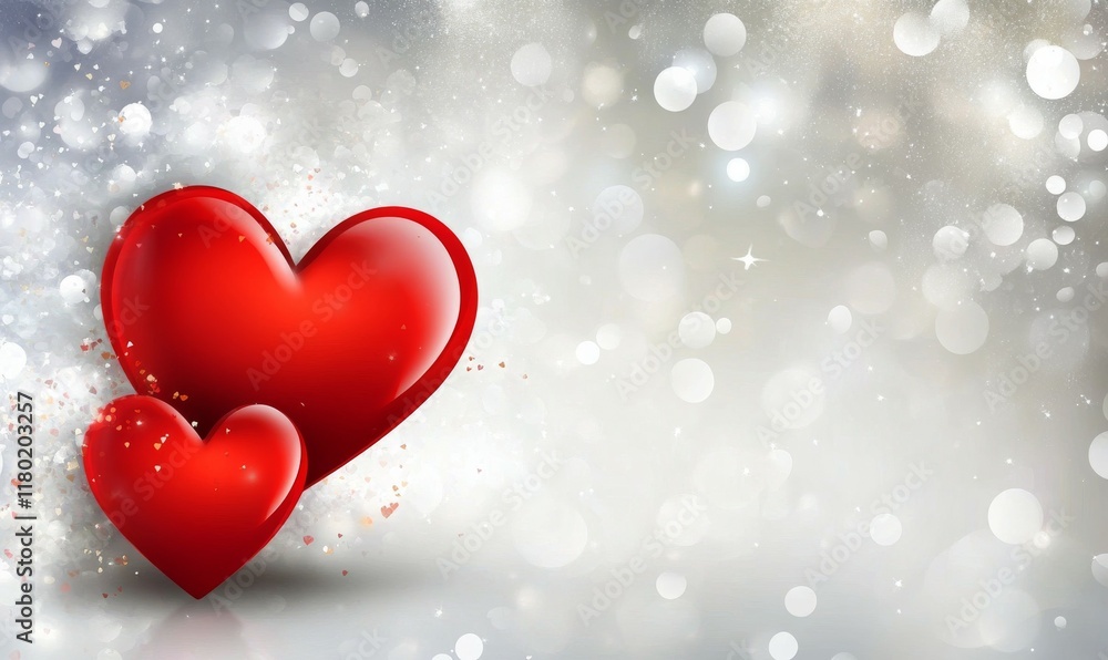 Two Red Hearts In Shiny Background - Valentine's Day Two Red Hearts In Shiny Background - Valentine's Day
