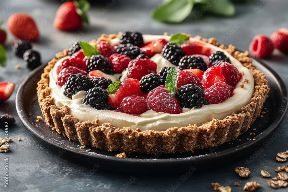 Mediterranean fruit tart with whole wheat crust and fresh berries Mediterranean fruit tart with whole wheat crust and fresh berries