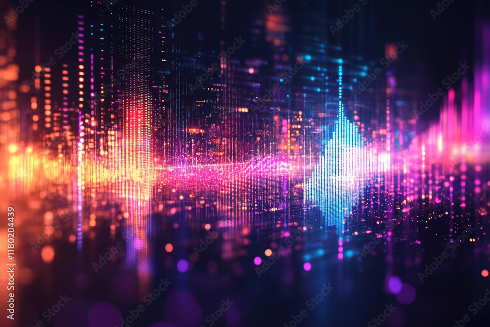 Digital sound wave visualization with vibrant colors and patterns Digital sound wave visualization with vibrant colors and patterns
