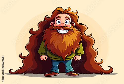 A cartoon of a man with hair down to his neck and a beard down to his waist.