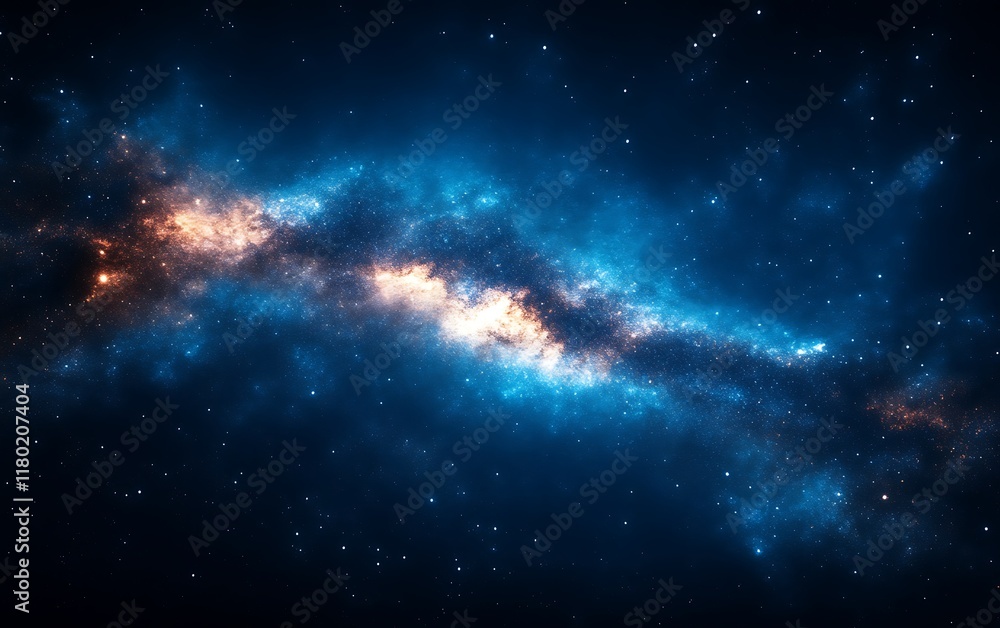 Naklejka premium Cosmic nebula with blue and orange hues.