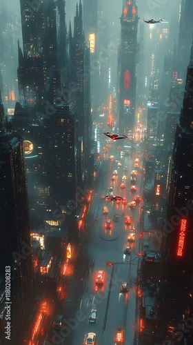 Futuristic urban vision towering skyscrapers and bustling lights image photo