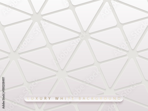 Vector abstract white layered business background with triangles shapes on gray. Light glossy laminate material texture luxury geometric pattern. High-tech banner. White business cover background