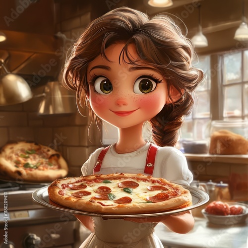 the picture of the girl with the hot pizza